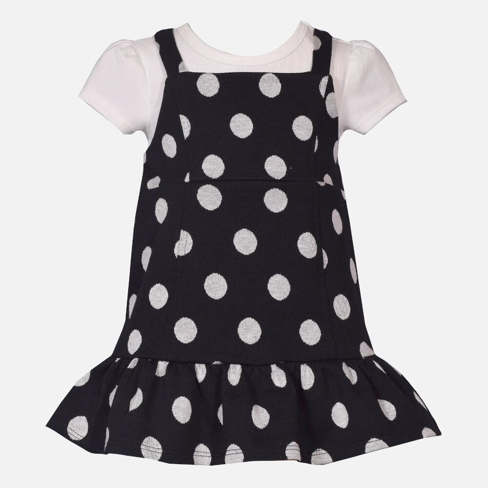 3-6 mo girls Bonnie Jean black & white polka dot Paige knit jumper dress set